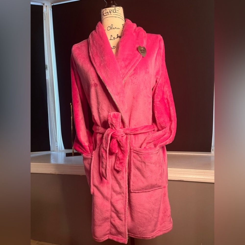Juicy Couture Pink Plush Robe Rhinestone Logo Belted Y2K S/M
